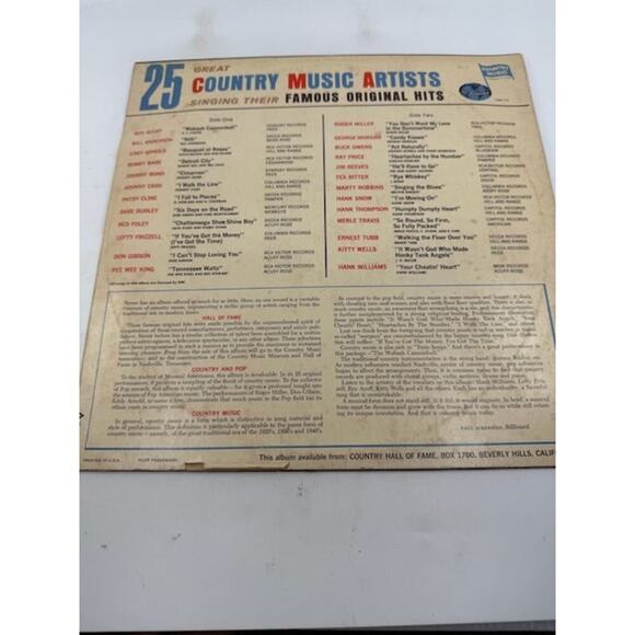 Various – Famous Original Hits By 25 Great Country Music Artists Vinyl Record - Picture 3 of 3